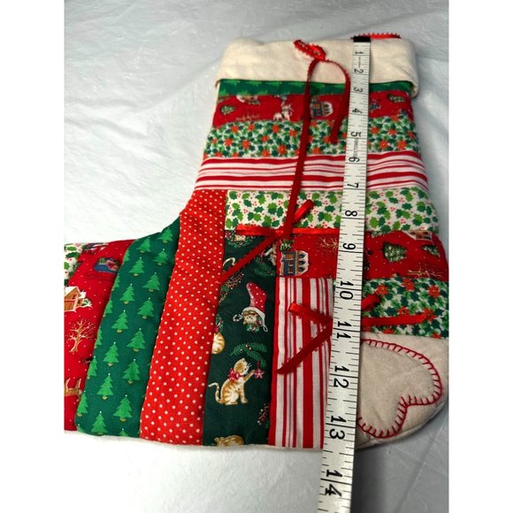 Quilted Christmas Stocking Patchwork Cats Horse Grandma Santa hanger old school - Picture 4 of 7